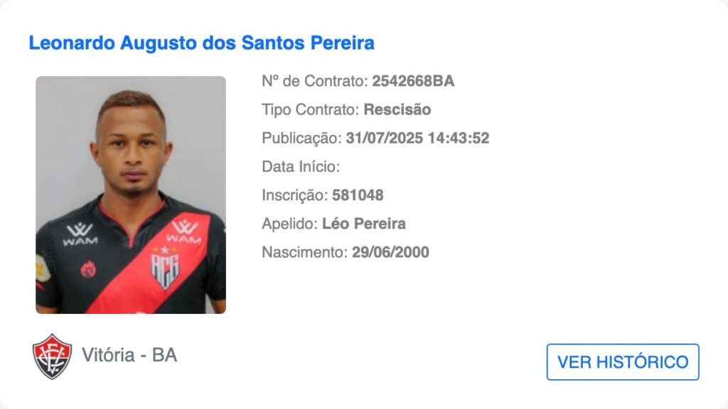 Atacante rescinde com o Vitória e vai reforçar time da Série A 1 bid Leo Pereira rescisao