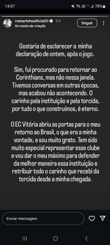 Em entrevista após jogo contra o São Paulo, Romarinho revela mentira 1 Romarinho esclarecimento