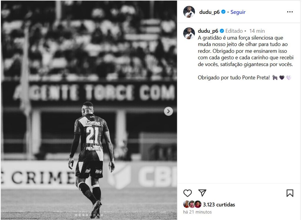De volta ao Vitória, Dudu se despede da Ponte Preta 1 image